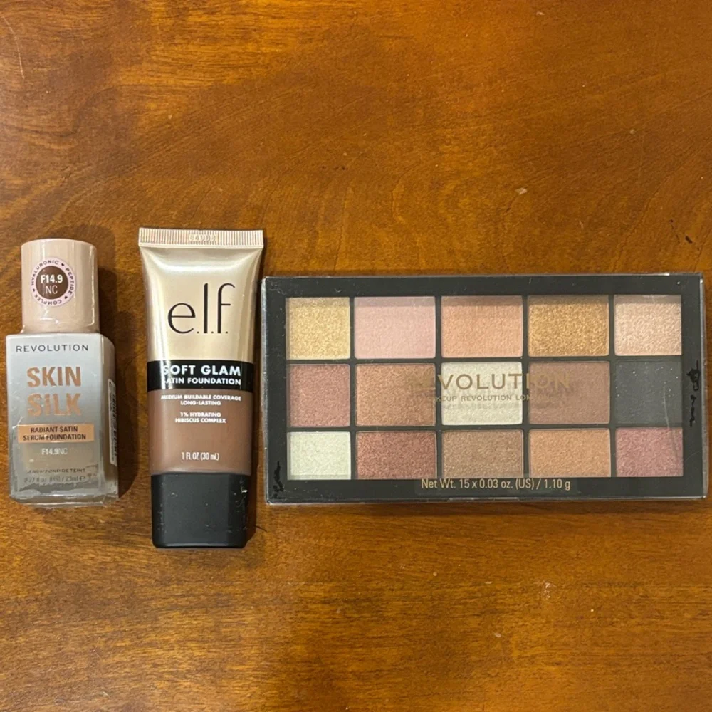 Revolution Skin Silk Foundation, E.L.F Foundation with Eyeshadow‎ Palette